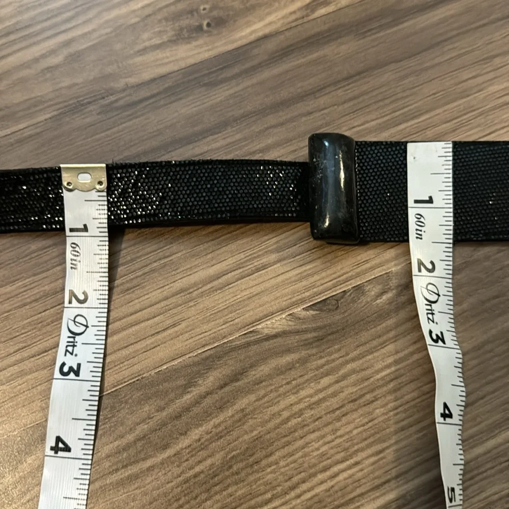 Anthony Alexander Vtg Gold Matte Hammered Gem Stones Black Leather Sling Belt